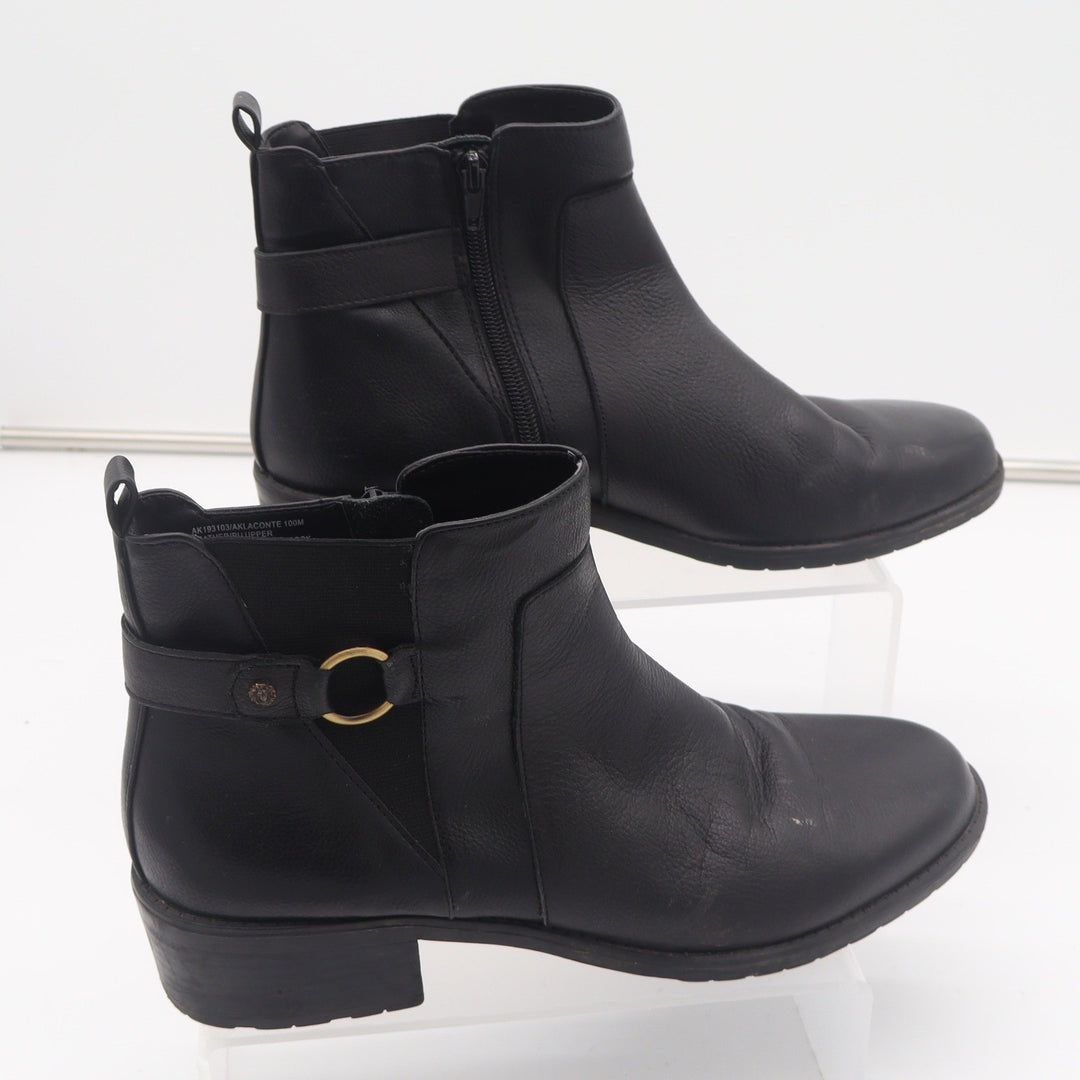 Anne Klein Aklaconte Black Leather Ankle Boots Womens 10M Block Heel