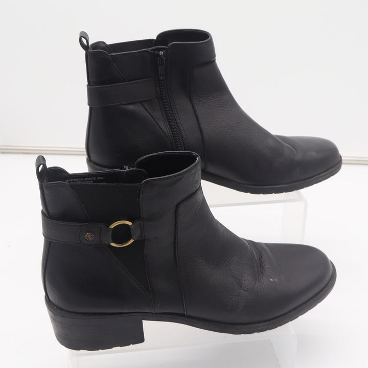 Anne Klein Aklaconte Black Leather Ankle Boots Womens 10M Block Heel