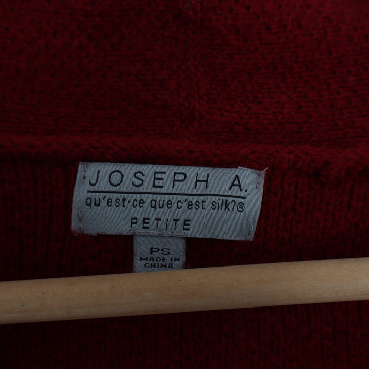 JOSEPH A Petite Cardigan Sweater Red Striped Knit Pockets Open Front PS