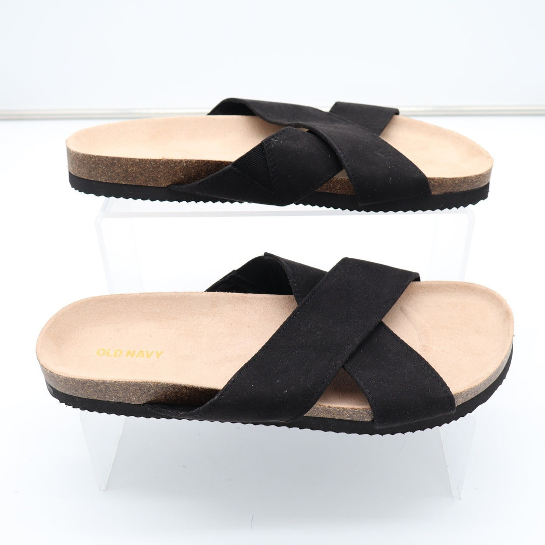 Old Navy Womens Blackjack Black Crisscross Faux Suede Cork Slide Sandals Size 8