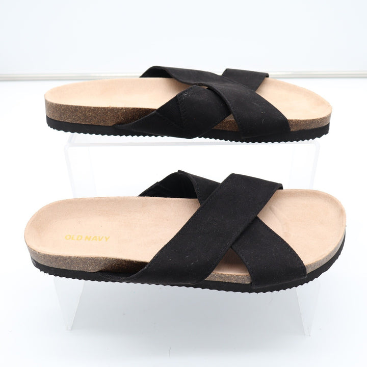 Old Navy Womens Blackjack Black Crisscross Faux Suede Cork Slide Sandals Size 8