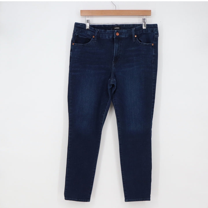 Express Jeans Womens L Skinny Mid Rise Ultra Hyper Stretch Dark Blue Excellent