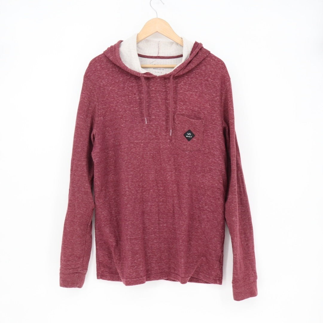 RVCA Hoodie Men's Large Heather Red Cotton Long Sleeve Drawstring Outdoor Wear