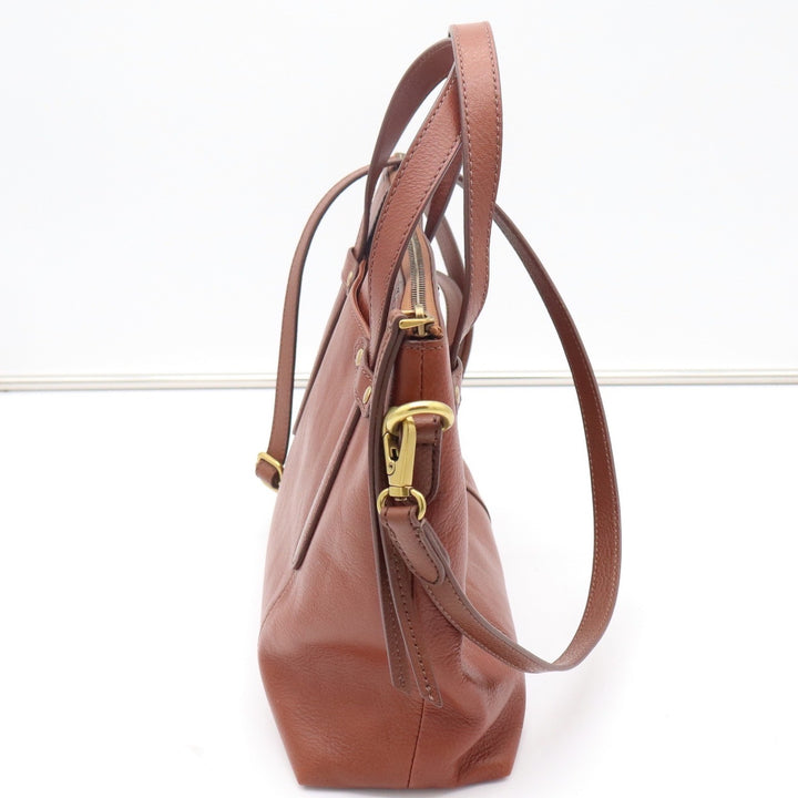 Fossil Felicity Satchel Cognac Brown Leather Crossbody Handbag Gold Hardware
