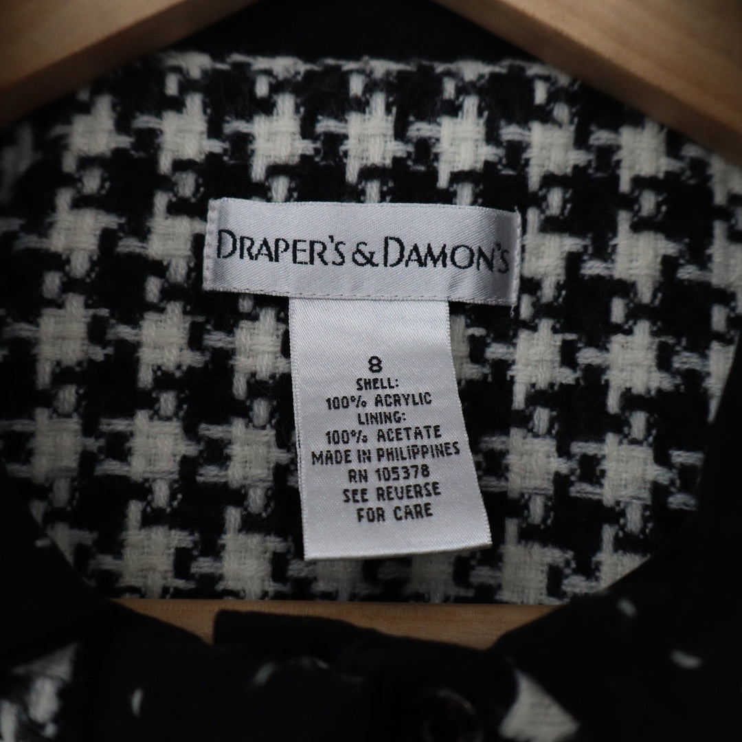 Drapers & Damons Houndstooth Blazer Jacket Black White Snap Front Size 8 Lined