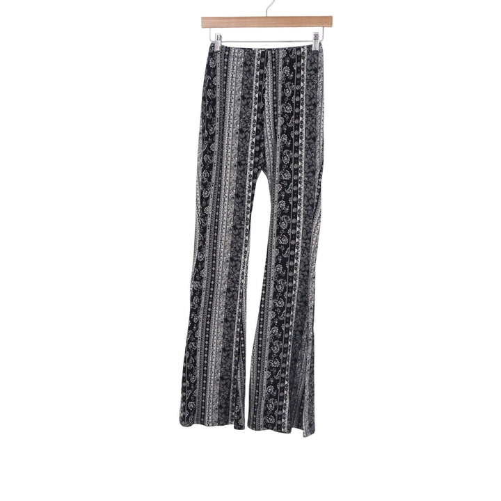 Bear Dance Womens Paisley Flare Pants Black White Bell Bottoms Size S