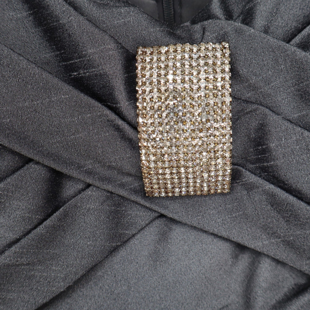 Cachet Grey Ruched Off Shoulder Rhinestone Brooch Cocktail Dress Size 12