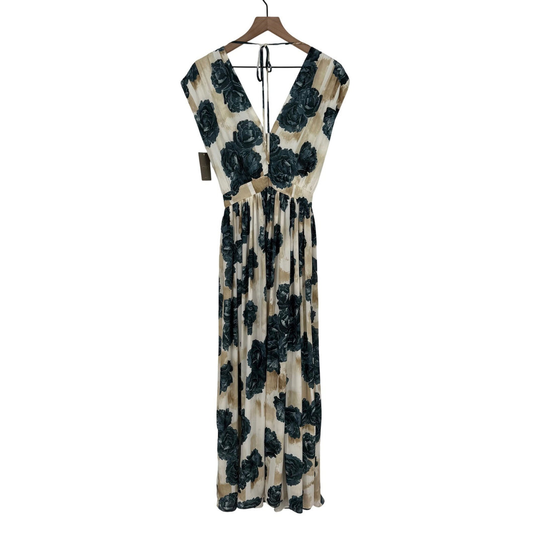 Christina Economou Floral Maxi Dress V Neck Cap Sleeve Empire Waist SIze 0