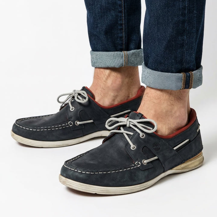 Timberland Boat Shoes Mens 10W Earthkeepers Navy Blue Leather Lace Up Good