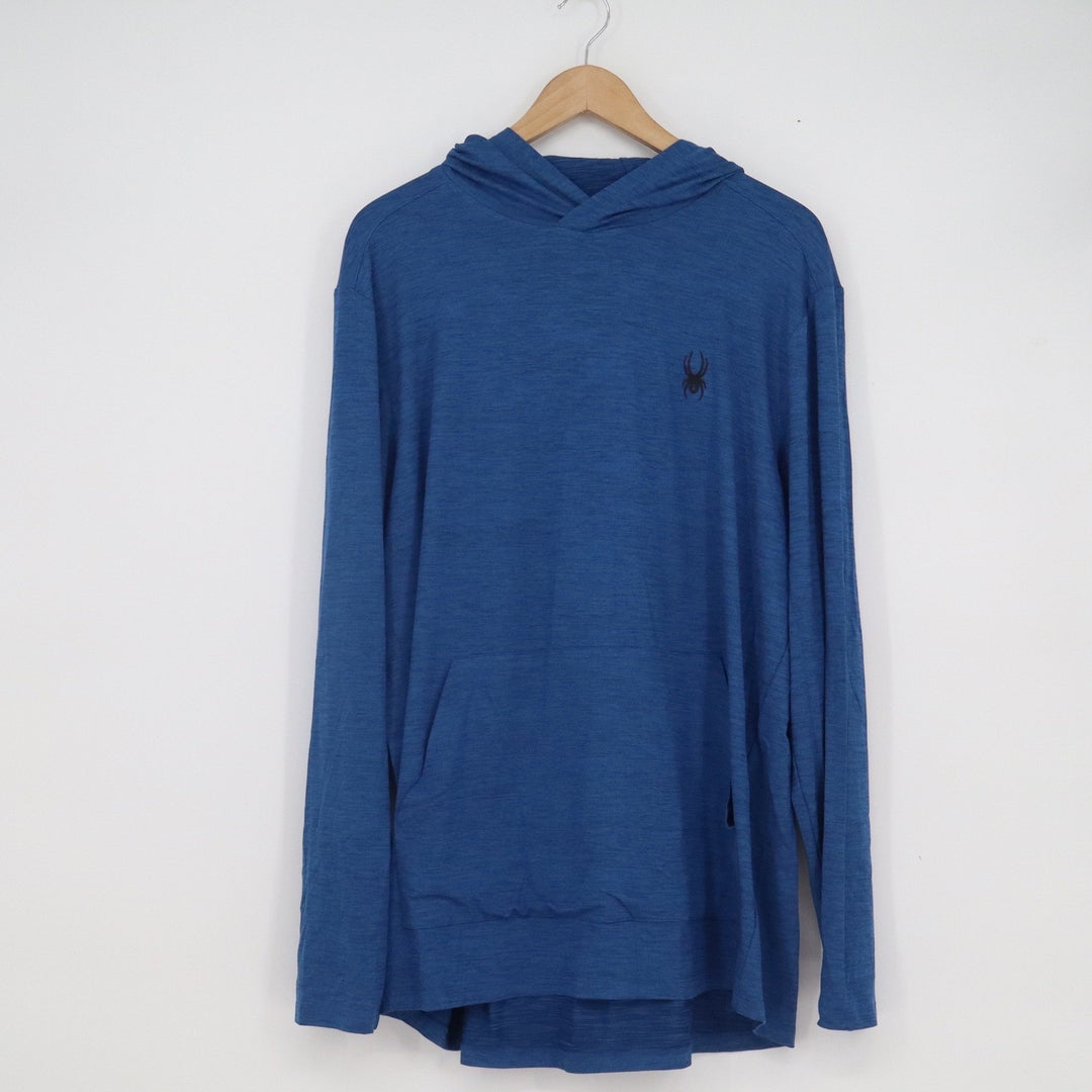 Spyder Active Mens XL Blue Heathered Long Sleeve Hoodie Kangaroo Pocket
