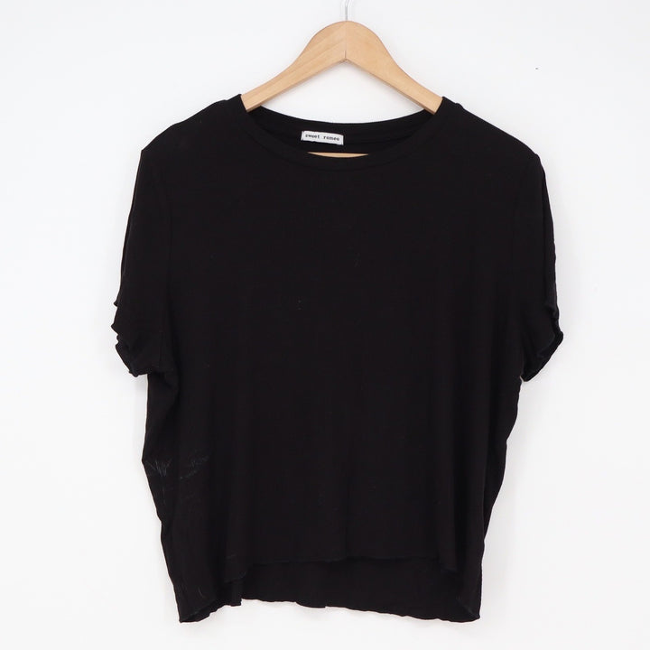Sweet Romeo T-Shirt Womens L Ribbed Knit Black Short Sleeve Crew Neck Excellent