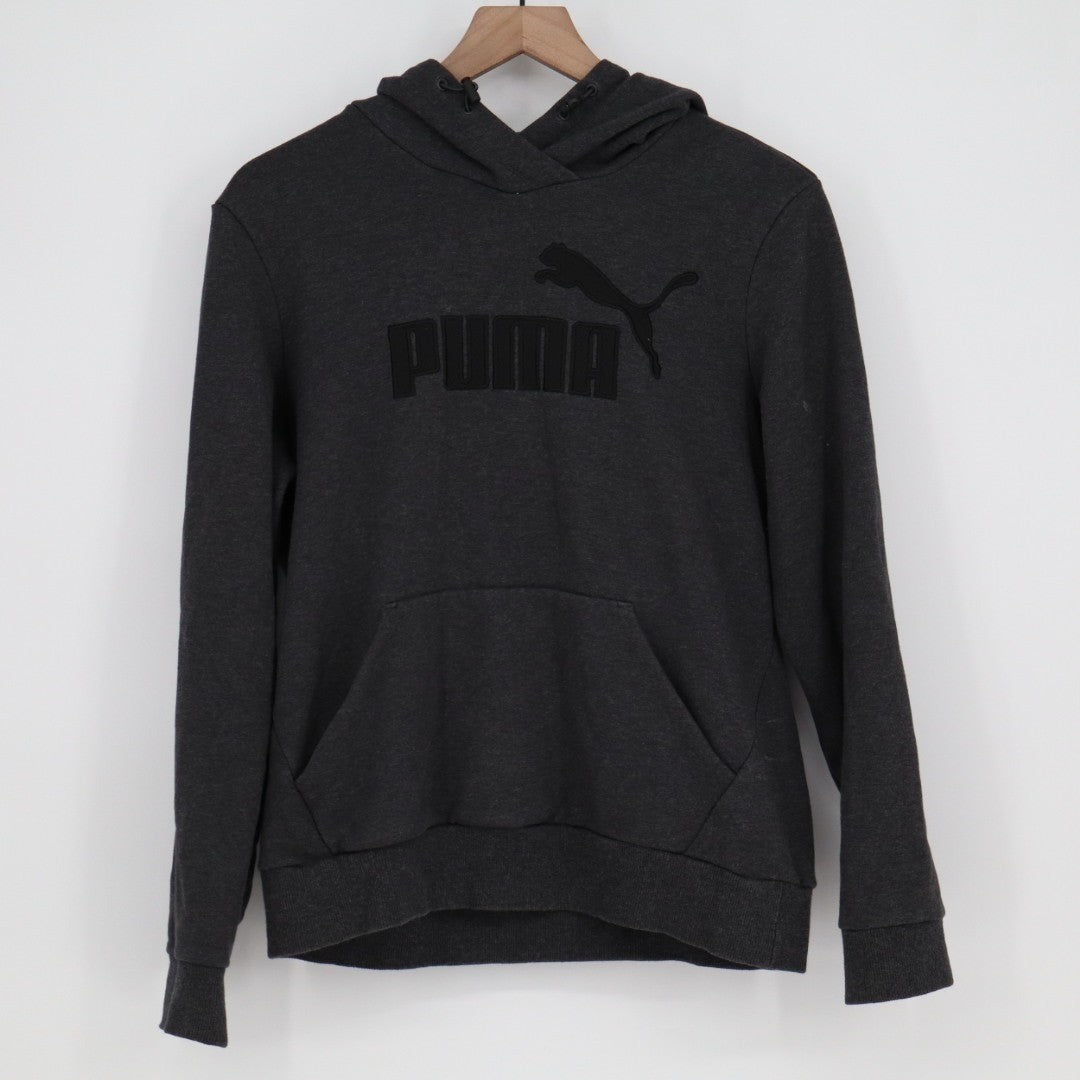 Puma Essentials Hoodie Mens Large Dark Grey Fleece Big Logo Kangaroo Pockets
