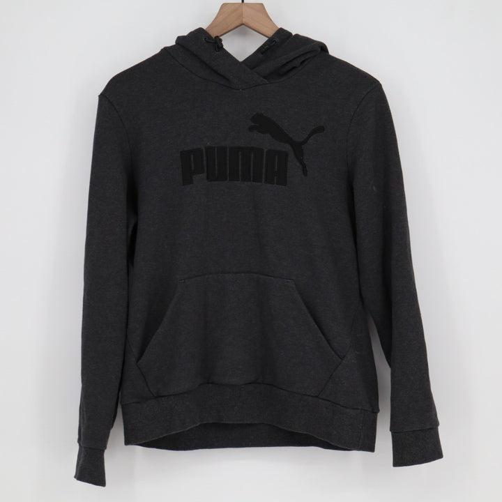 Puma Essentials Hoodie Mens Large Dark Grey Fleece Big Logo Kangaroo Pockets