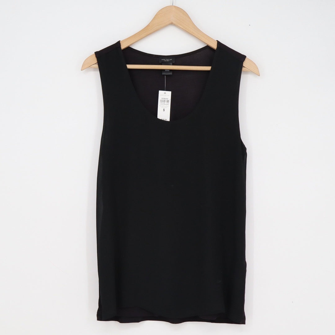 Ann Taylor Factory Womens Black Scoop Neck Sleeveless Shell Top NWT S