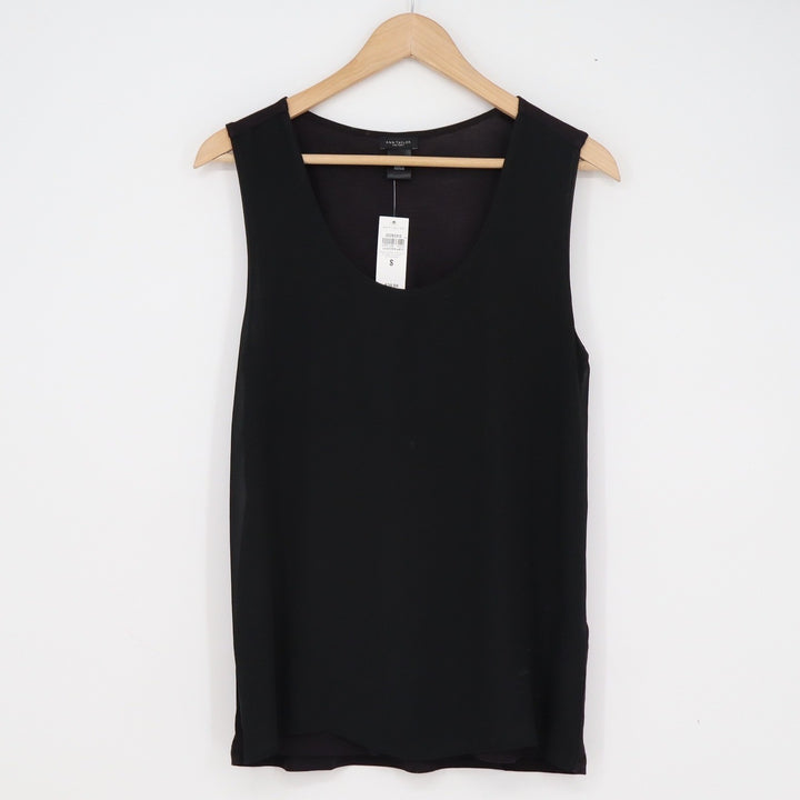Ann Taylor Factory Womens Black Scoop Neck Sleeveless Shell Top NWT S