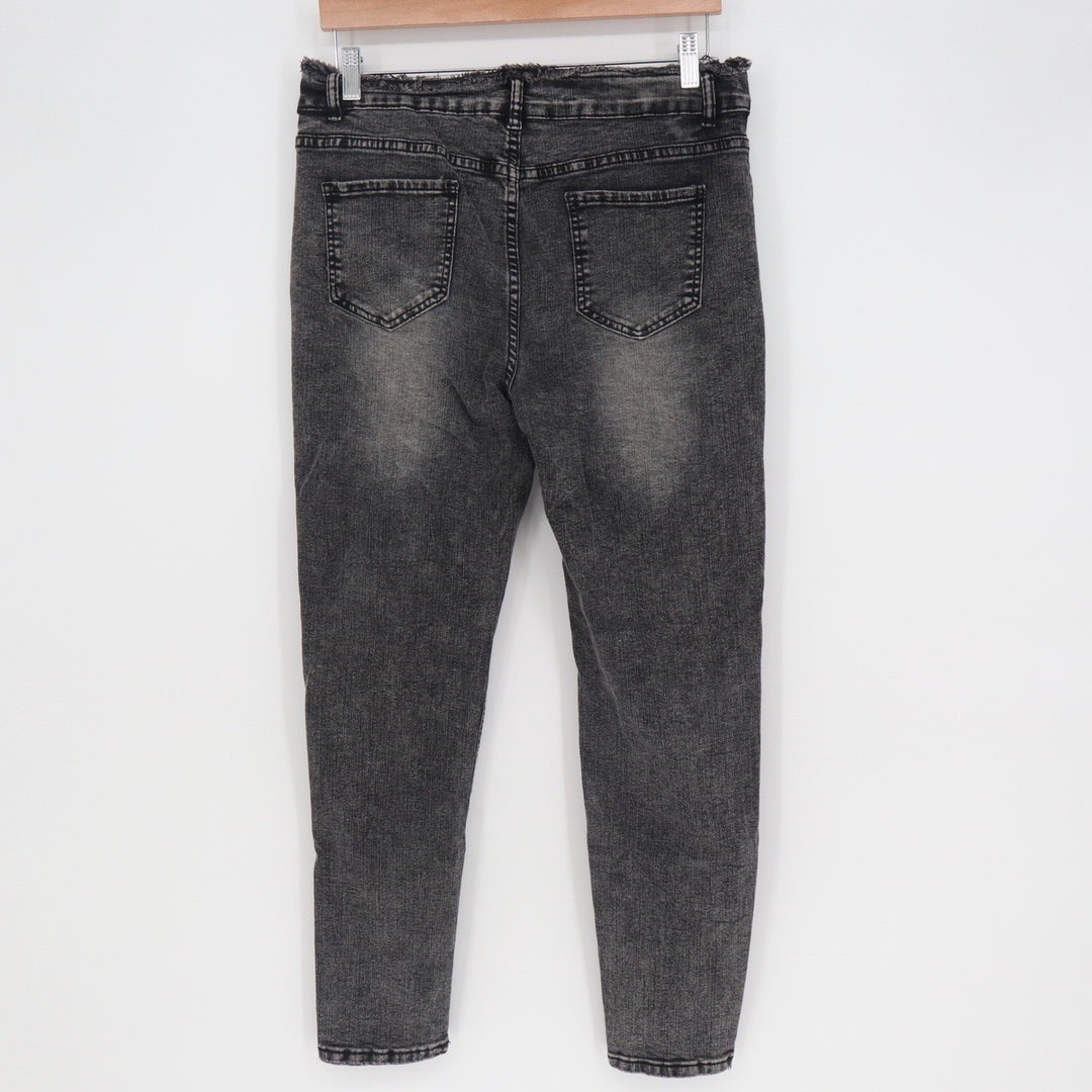 Acid Wash Black Distressed Skinny Jeans High Rise Raw Hem Size XL