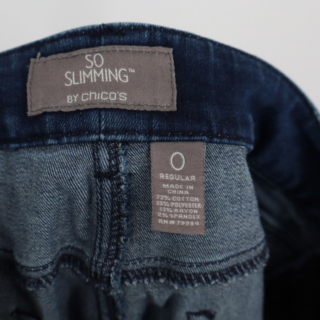 Chicos So Slimming Regular Rise Straight Leg Dark Wash Denim Jeans Size 4