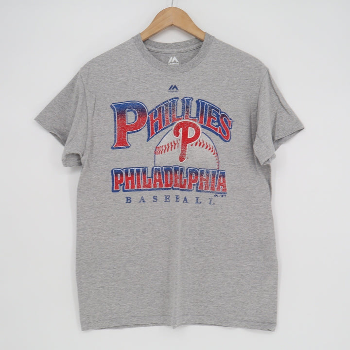 Majestic Philadelphia Phillies Baseball Graphic T-Shirt Gray Mens Medium M
