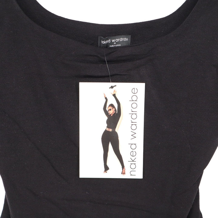 Naked Wardrobe Womens Scoop Neck Thong Bodysuit Black Size M