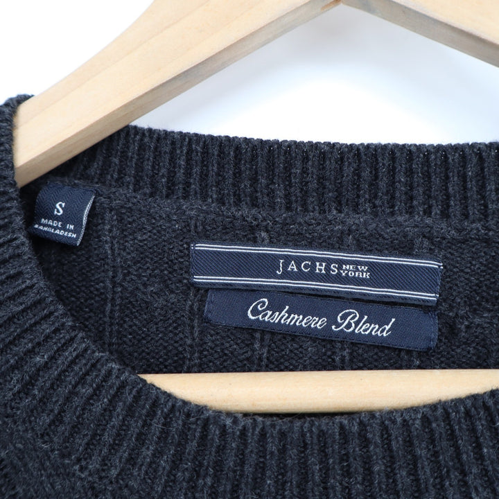 Jachs NY Mens Charcoal Gray Cable Knit Cashmere Blend Sweater S