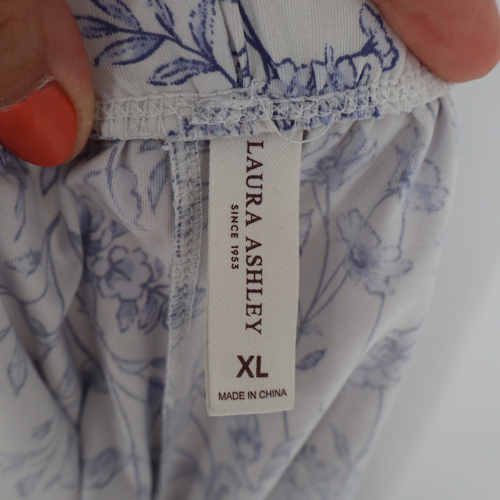 Laura Ashley Blue Floral Pajama Shorts Lace Trim XL 1309-49 White Sleepwear