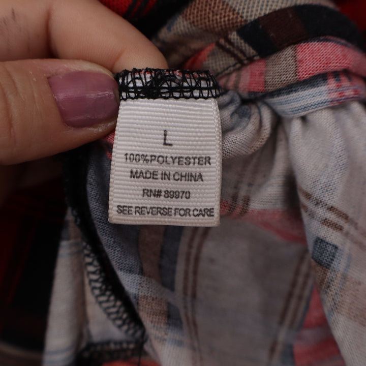 Eden & Olivia Red Plaid Henley Hoodie 3/4 Roll Tab Sleeve Top Womens Large