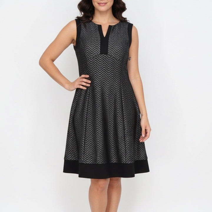 Roz & Ali Petite Black Chevron Sparkle V Neck Sleeveless Sheath Dress 8P