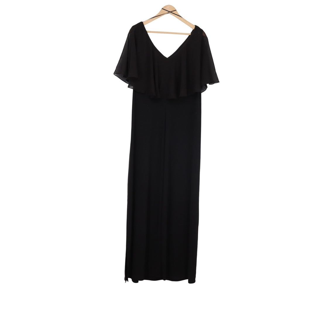 Connected Apparel Dress Womens 18W Black Ruffle V-Neck Maxi Excellent