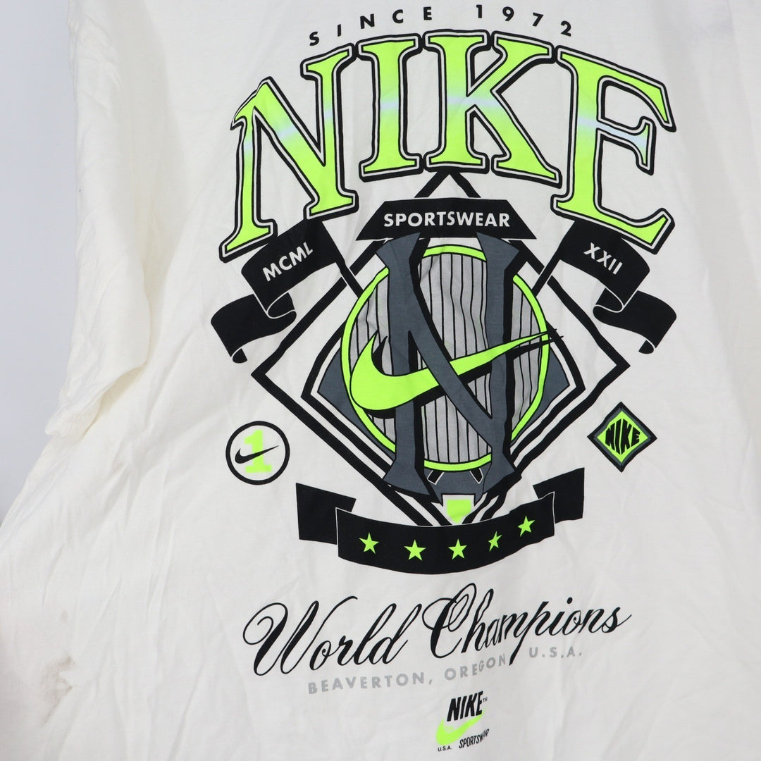 Nike Sportswear World Champions Graphic Tee Cream Neon Green Mens Small