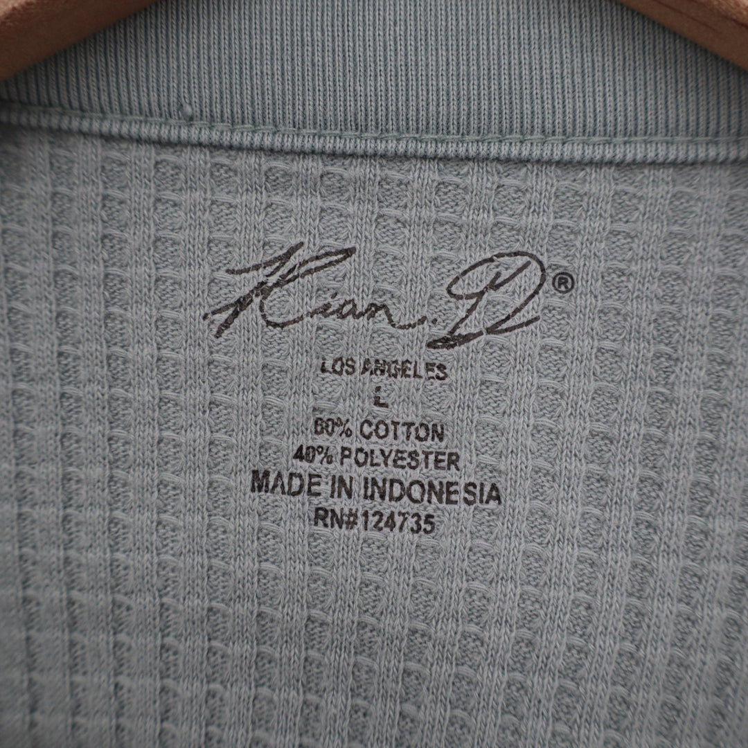 Kian D Los Angeles Mens L Henley Shirt Waffle Knit Thermal Long Sleeve Sage