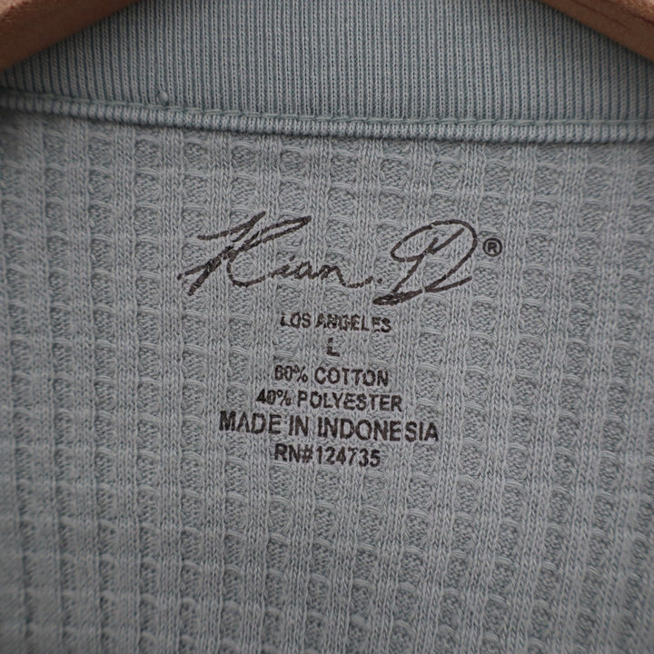 Kian D Los Angeles Mens L Henley Shirt Waffle Knit Thermal Long Sleeve Sage