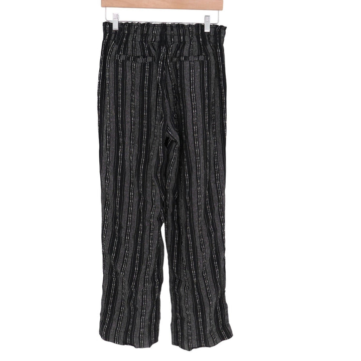 Briggs Womens Black White Striped Linen Blend Elastic Waist Straight Pants M