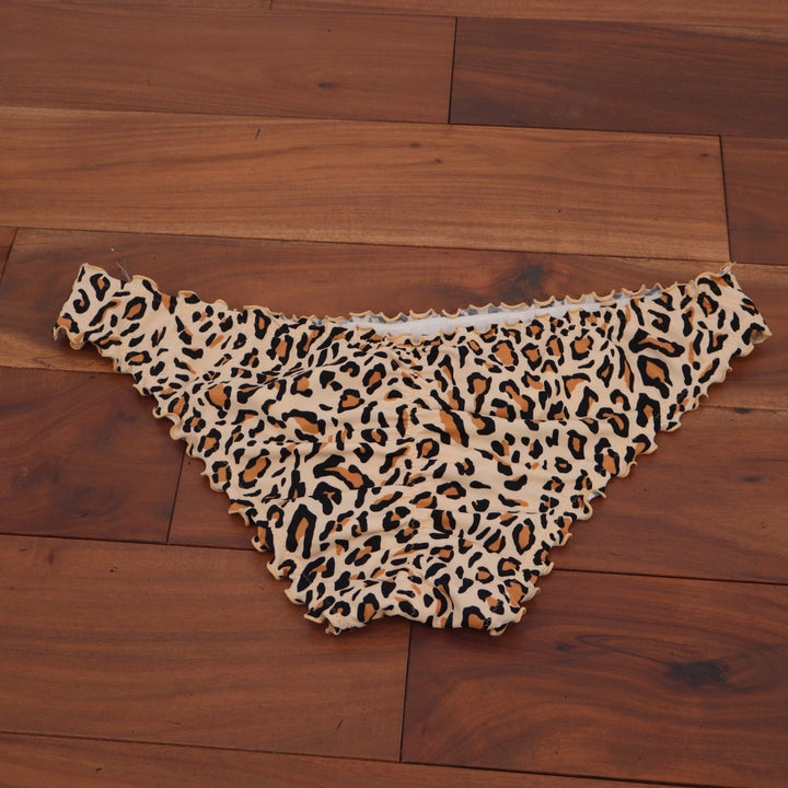 Shade & Shore Leopard Print Lettuce Edge Bikini Bottoms Tan Black XL
