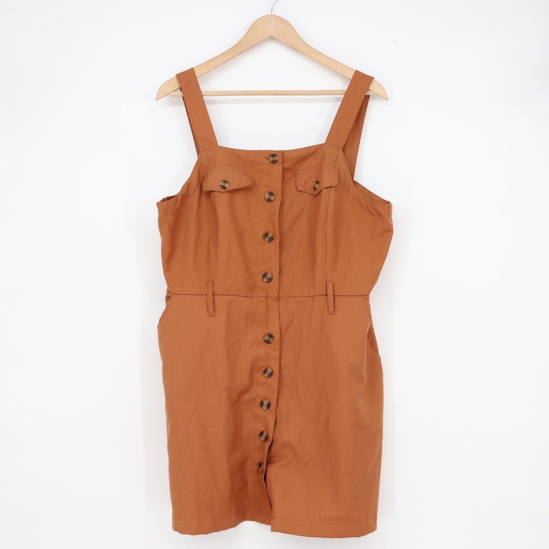 Justify Womens XL Rust Orange Button Front Pinafore Jumper Mini Dress Pockets