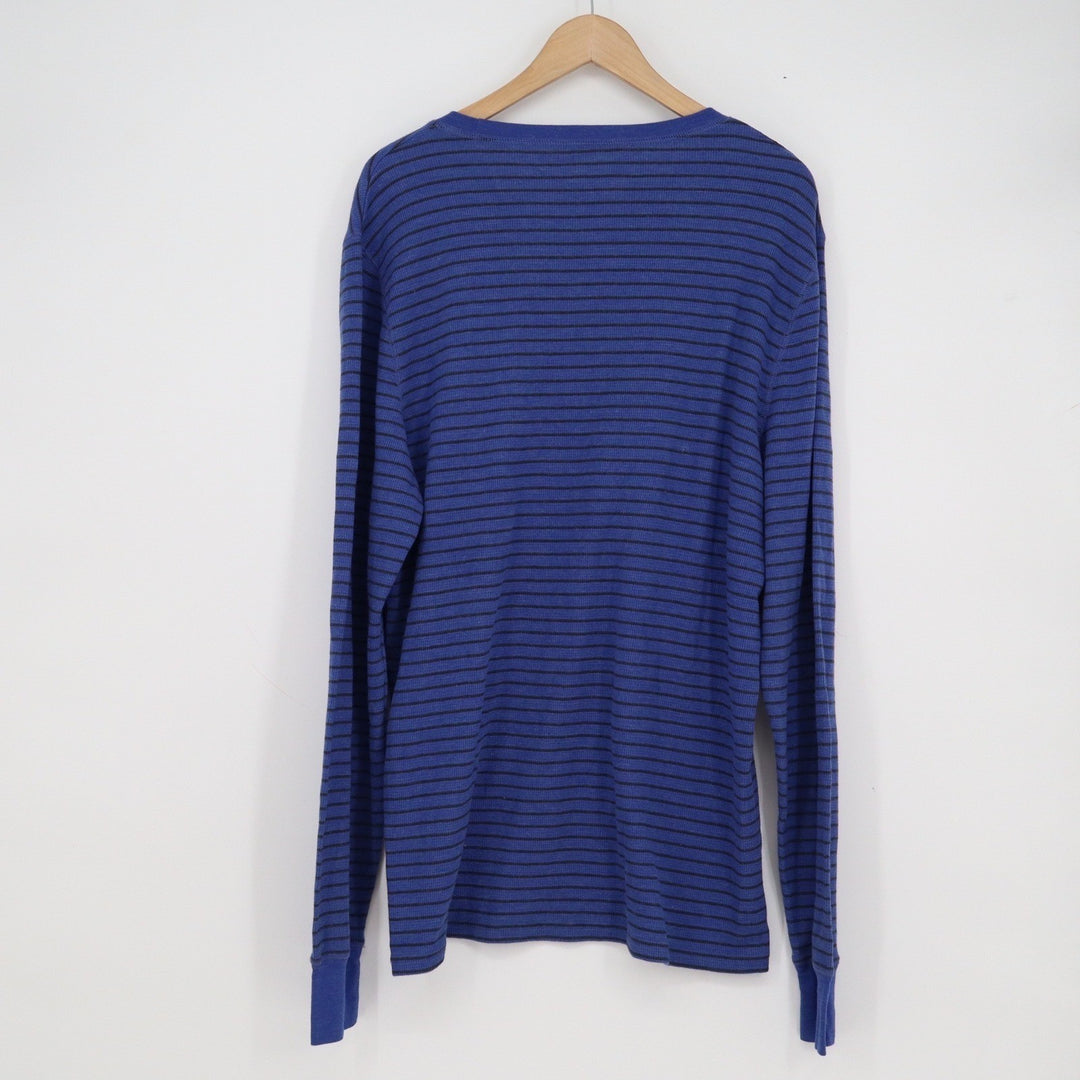 The Rail Nordstrom Mens XXL Blue Black Striped Waffle Knit Thermal Shirt L/S