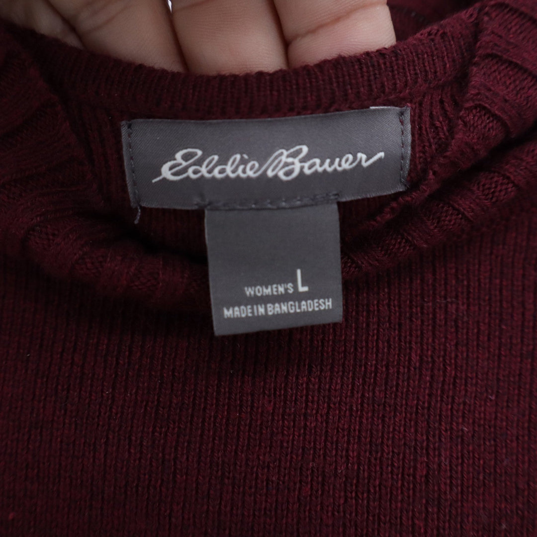 Eddie Bauer Womens Large Burgundy Mock Neck Raglan Sleeve Cotton Blend Sweater