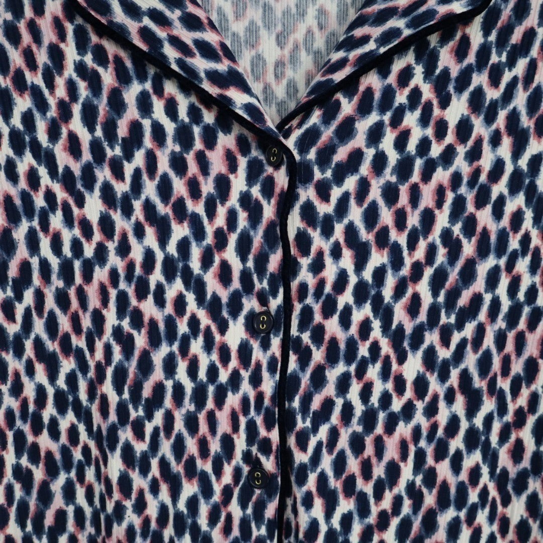 Roudelain Pajamas Top Womens Medium Multi Leopard Print Notch Collar Long Sleeve
