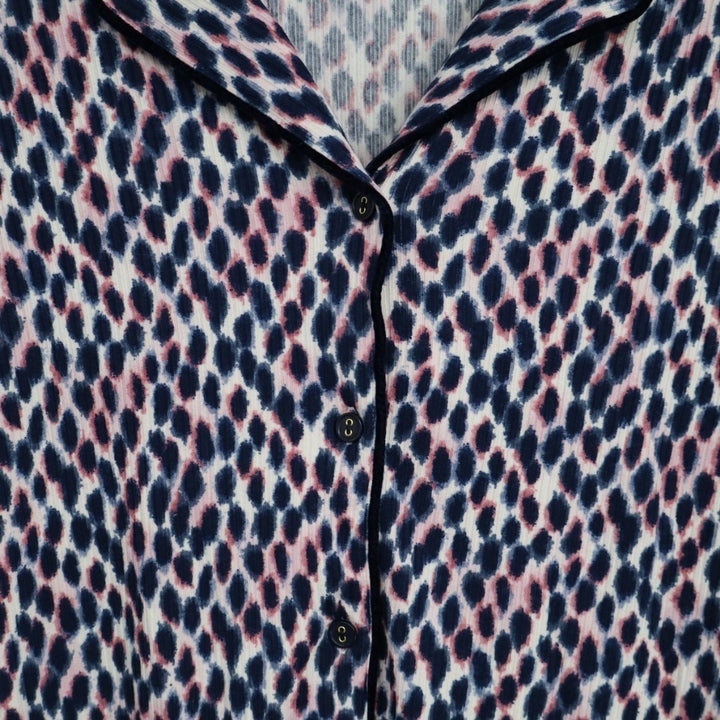 Roudelain Pajamas Top Womens Medium Multi Leopard Print Notch Collar Long Sleeve