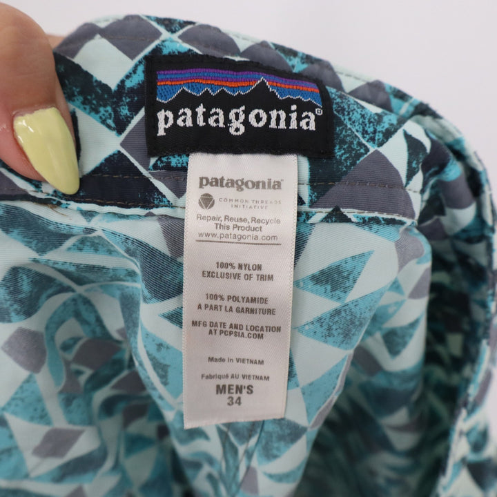 Patagonia Mens 34 Board Shorts Blue Teal Geometric Print Swim Trunks