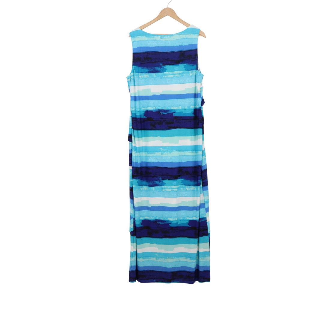 Avenue Blue Striped Tiered Maxi Dress XL Sleeveless Scoop Neck Summer Lined
