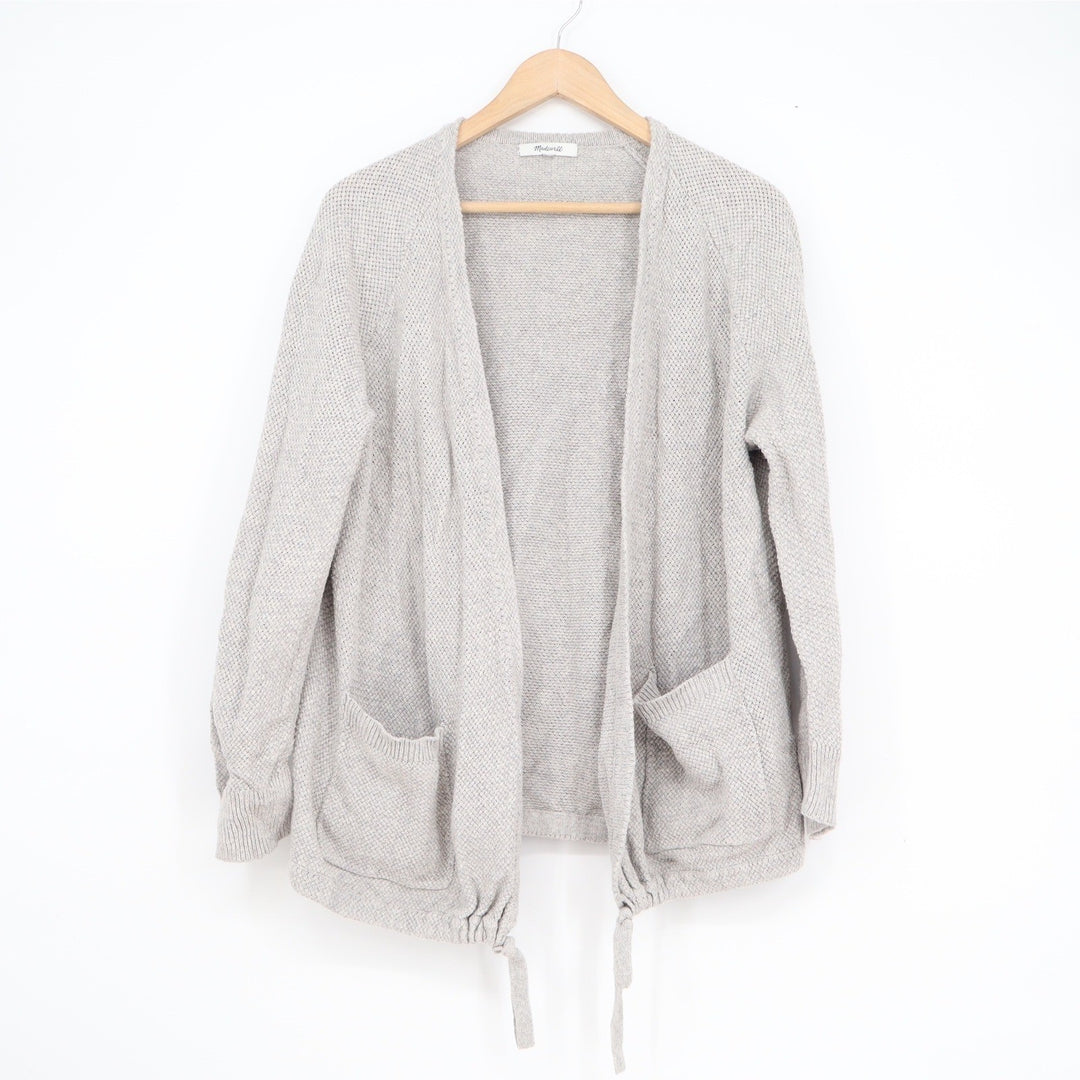 Madewell Gray Open Front Drawstring Hem Cardigan Sweater Textured Knit Pockets