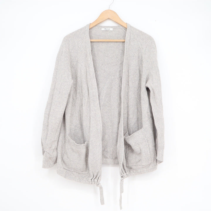 Madewell Gray Open Front Drawstring Hem Cardigan Sweater Textured Knit Pockets