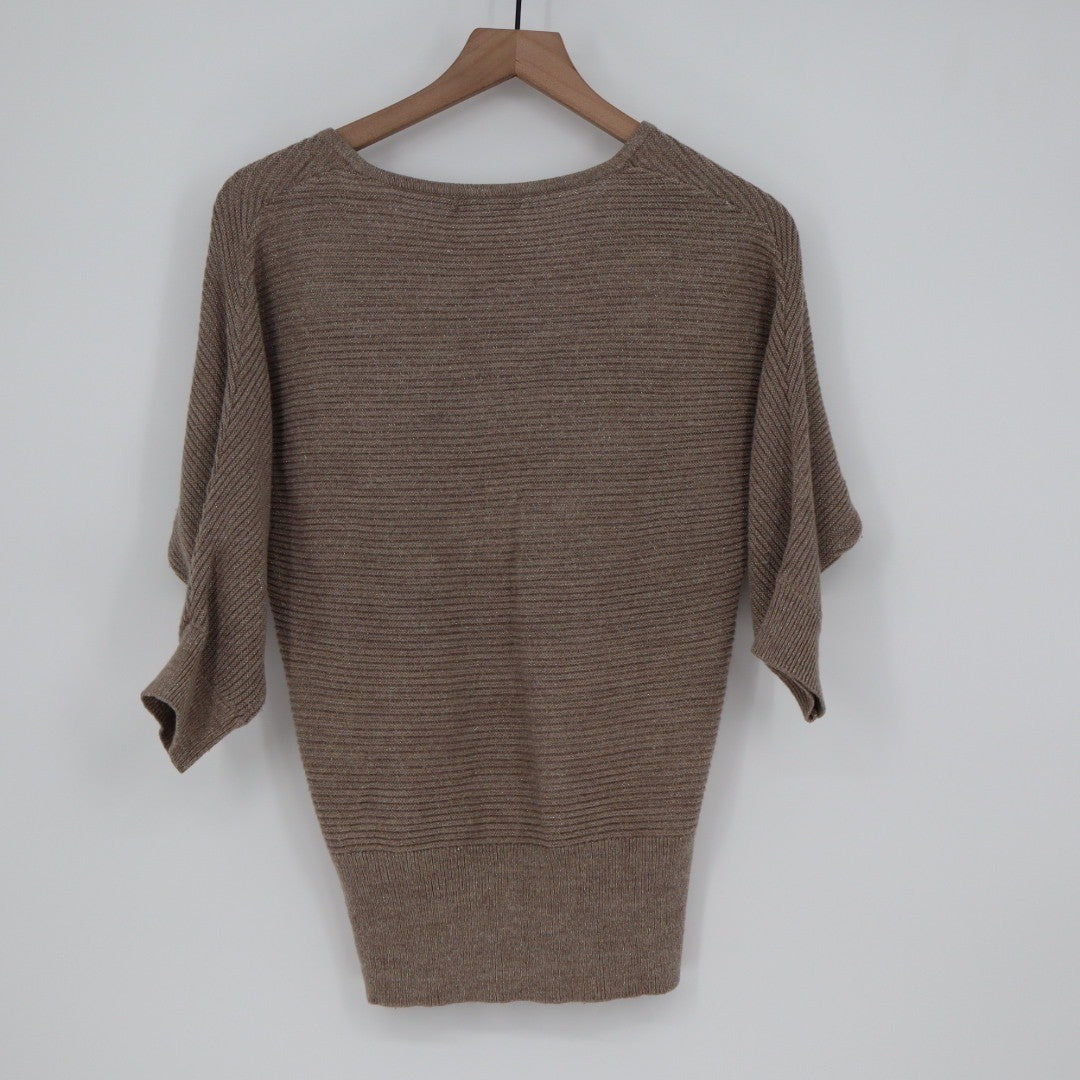 NEW YORK & COMPANY Brown Metallic Knit Dolman Sleeve V Neck Sweater XS