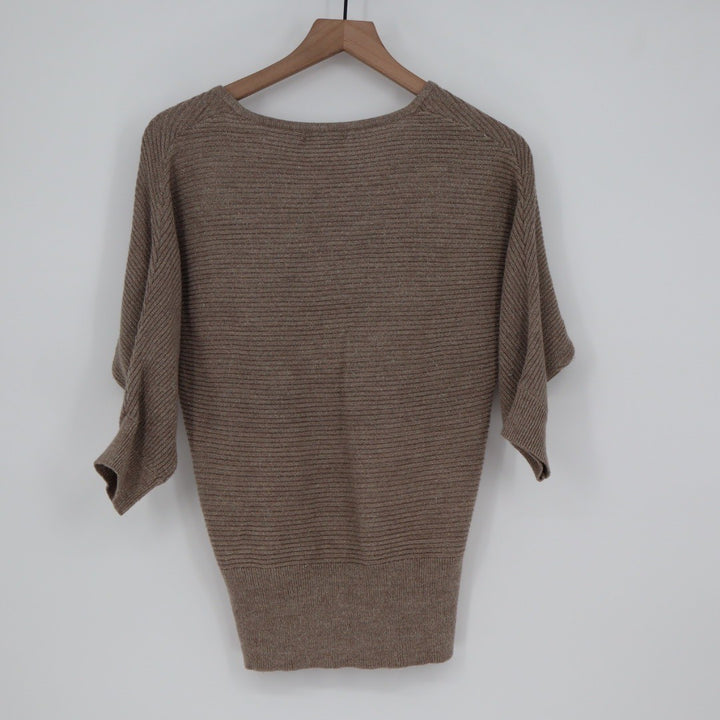 NEW YORK & COMPANY Brown Metallic Knit Dolman Sleeve V Neck Sweater XS