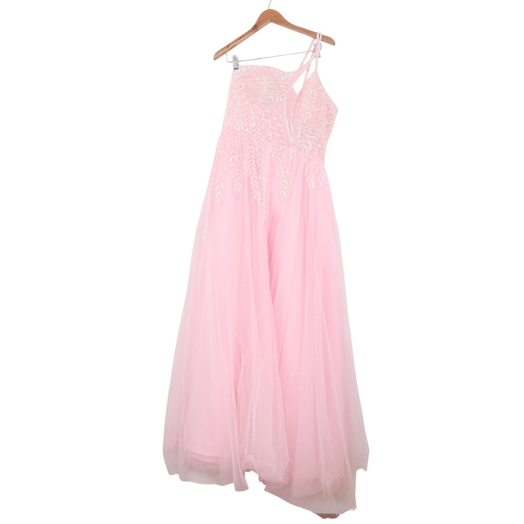 VIPGIRL Pink Sequin Tulle One Shoulder Formal Gown XL