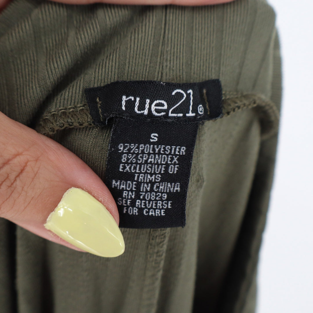 Rue21 Olive Green Ribbed Flare Pants Crossover Waist Bell Bottoms Small