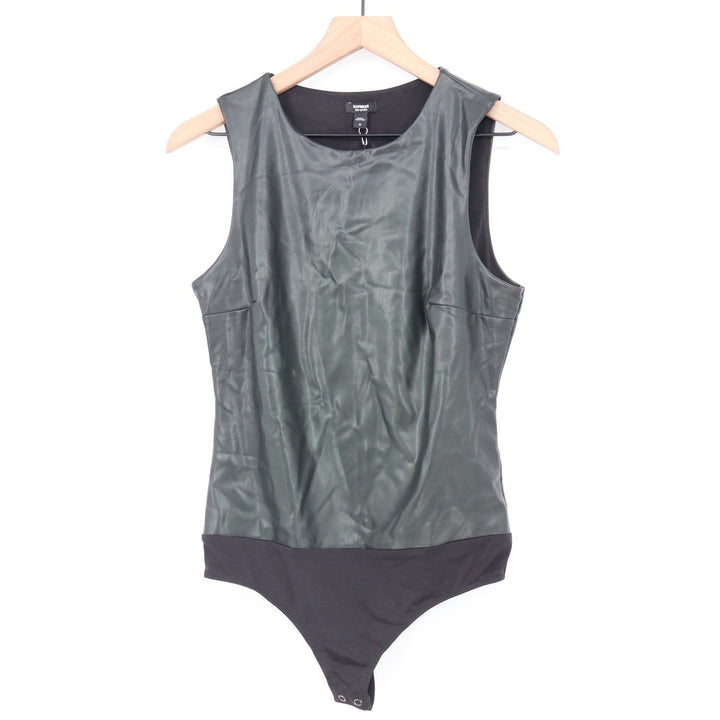 Express Body Contour Faux Leather Sleeveless Bodysuit Dark Green M