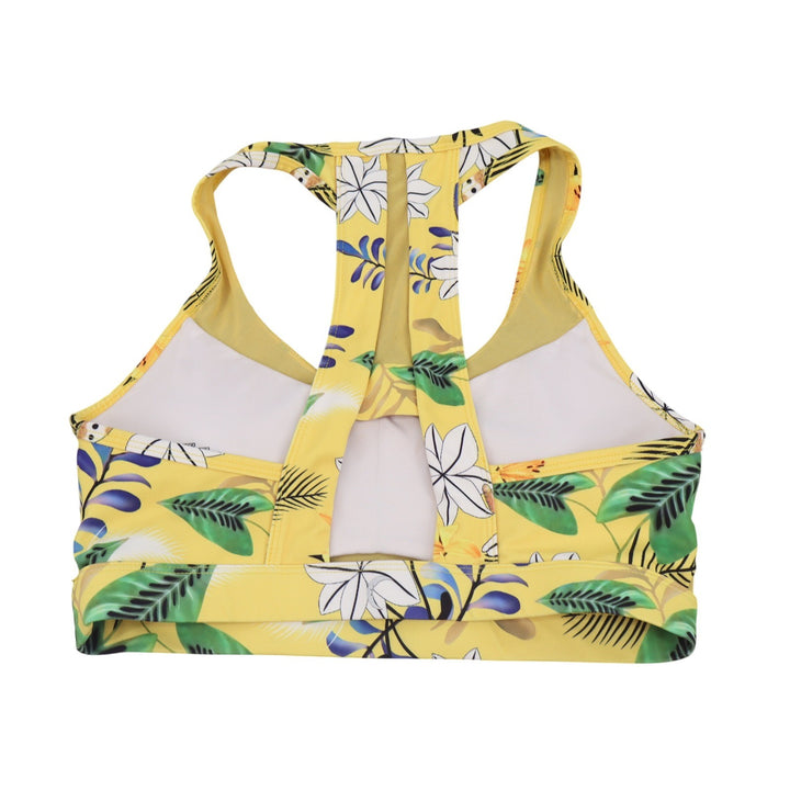 Zyia Active Sports Bra Womens M Racerback Yellow Tropical Floral Mesh Excellent