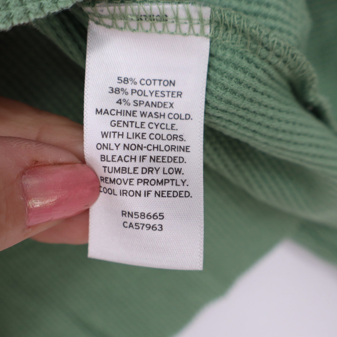 BP Top Womens S Henley Cropped Sage Green Waffle Knit Thermal Long Sleeve