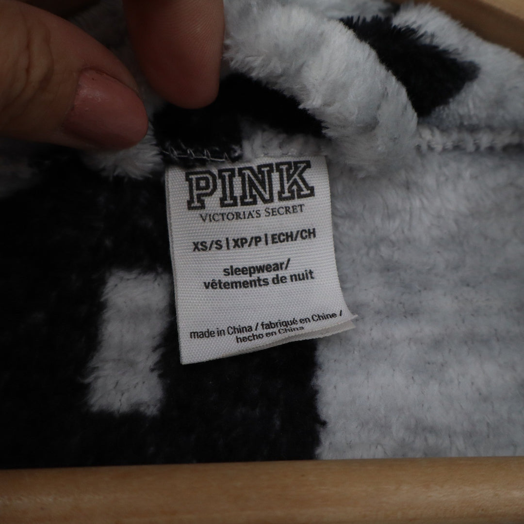 PINK Victoria's Secret Grey Black Logo Faux Fur Plush Robe XS/S